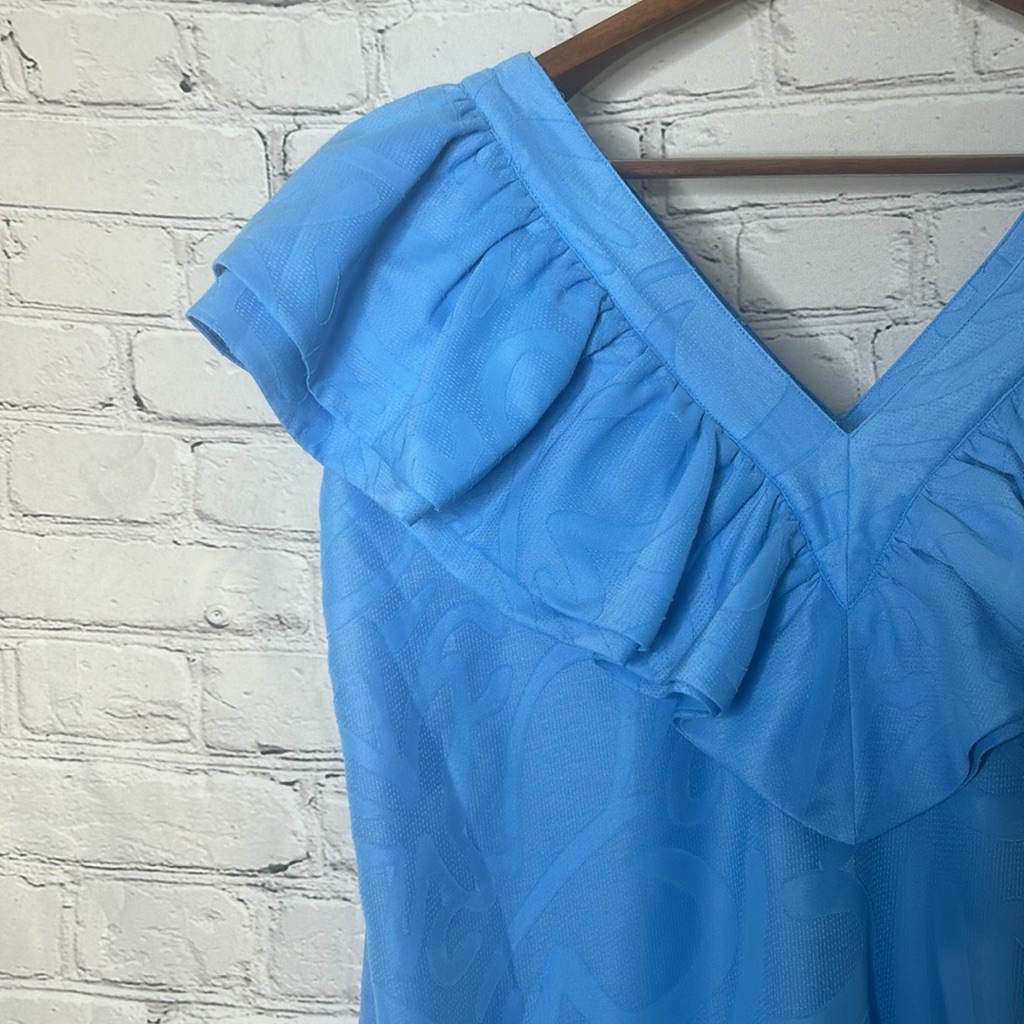 Emily Mccarthy Blue Ruffled V-Neck Dress Size X-Large Excellent Condition — image 8 of 8